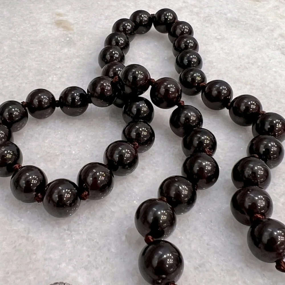 Indian Garnet Bead Sterling Silver BOLO Necklace